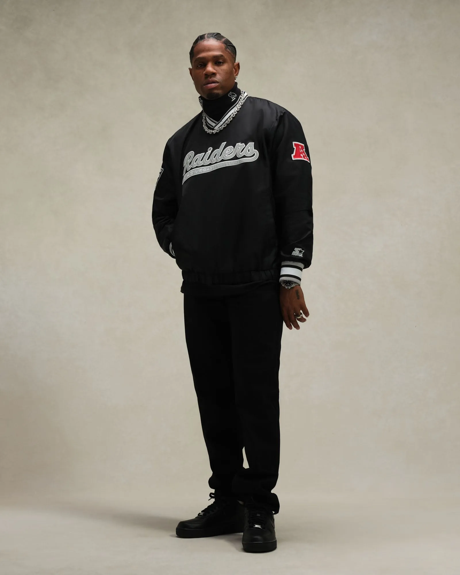 NFL Las Vegas Raiders Starter® Trainer Pullover Jacket - Black sold by OVO product image thumbnail 3