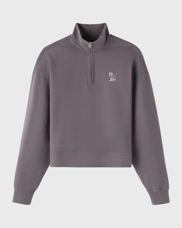 Relaxed-Fit Quarter-Zip Mockneck Sweatshirt - Granite sold by OVO