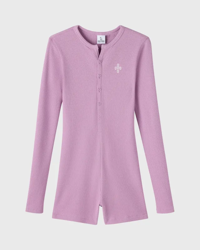 Pom Pom Henley Romper - Lavender sold by OVO