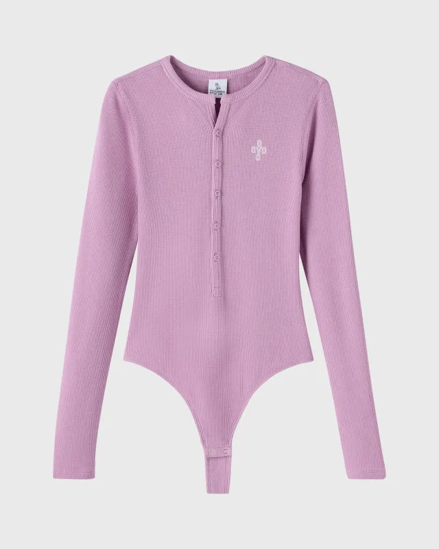Pom Pom Henley Bodysuit - Lavender sold by OVO