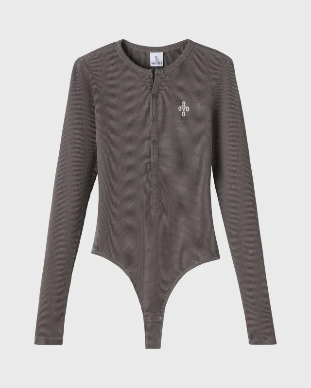 Pom Pom Henley Bodysuit - Granite sold by OVO