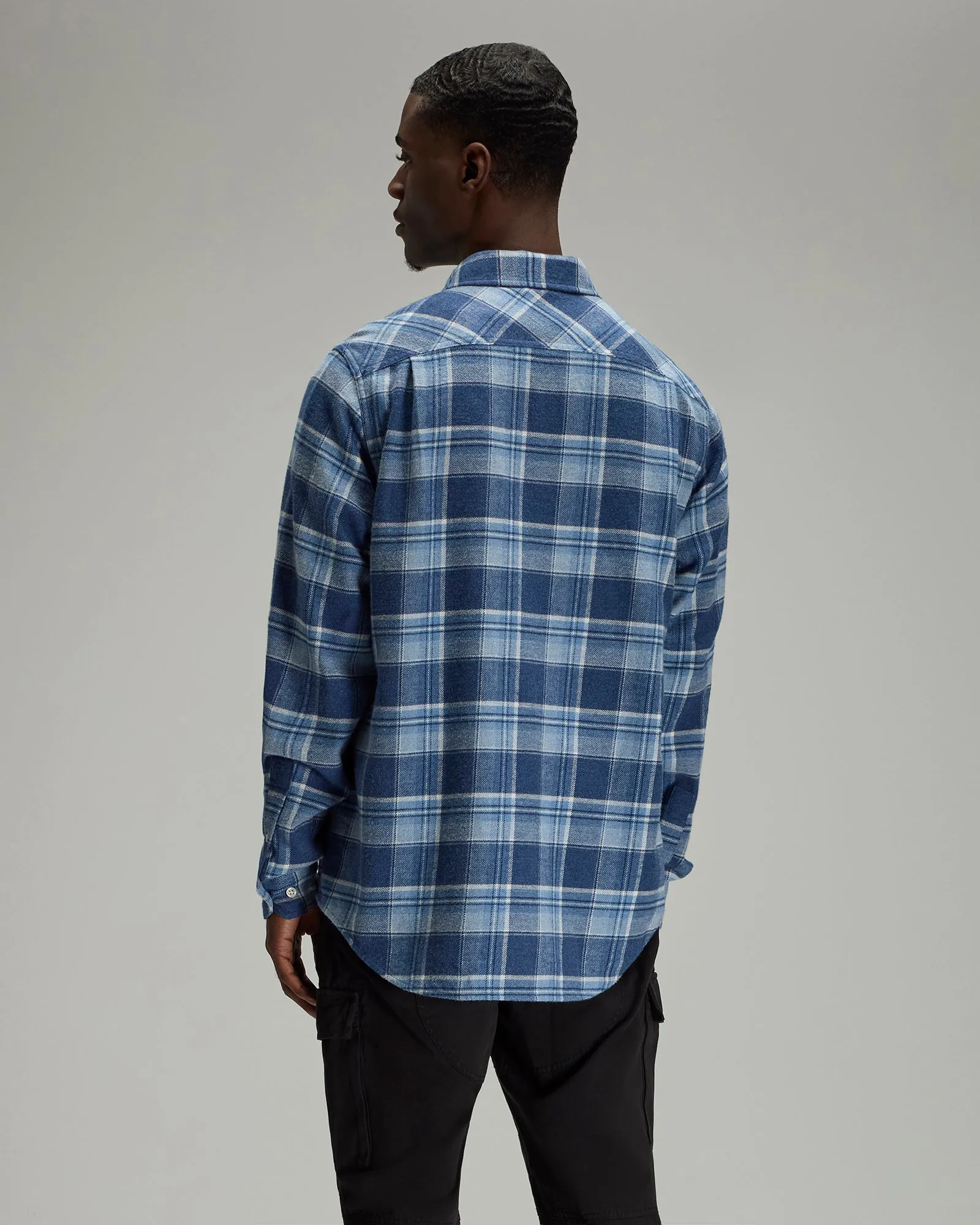 Heather Plaid Flannel Shirt - Blue sold by OVO product image thumbnail 4