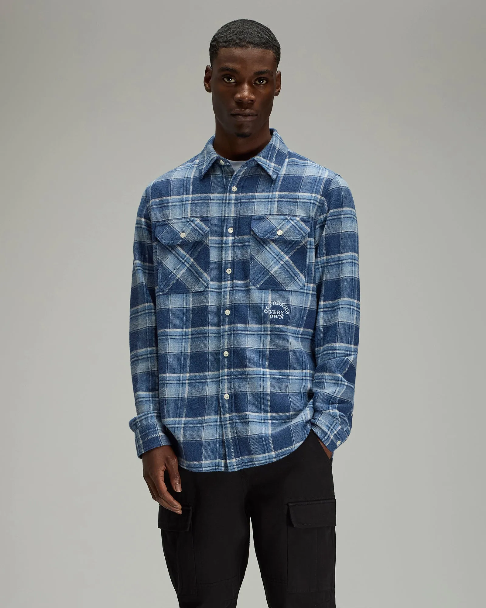 Heather Plaid Flannel Shirt - Blue sold by OVO product image thumbnail 2