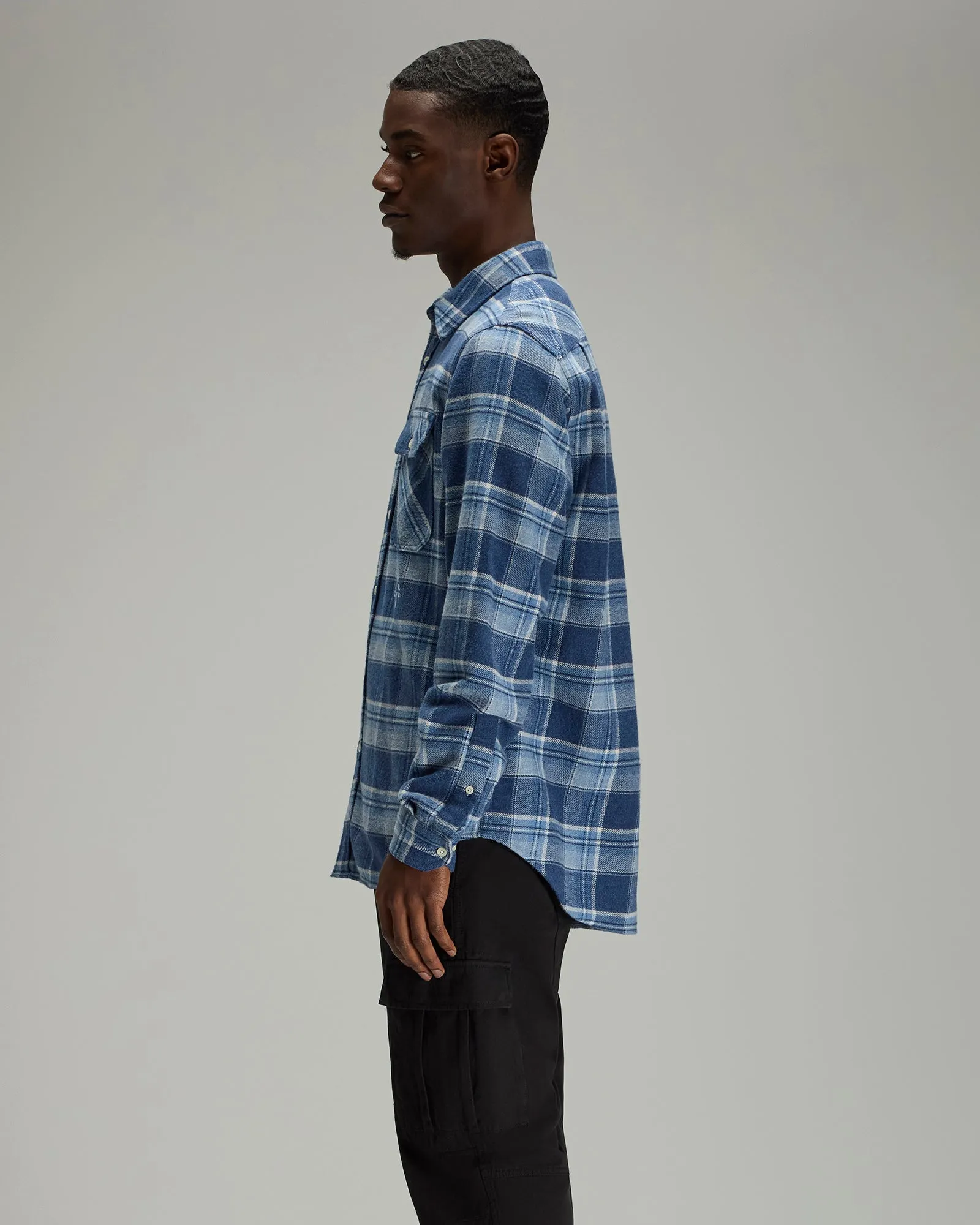 Heather Plaid Flannel Shirt - Blue sold by OVO product image thumbnail 3