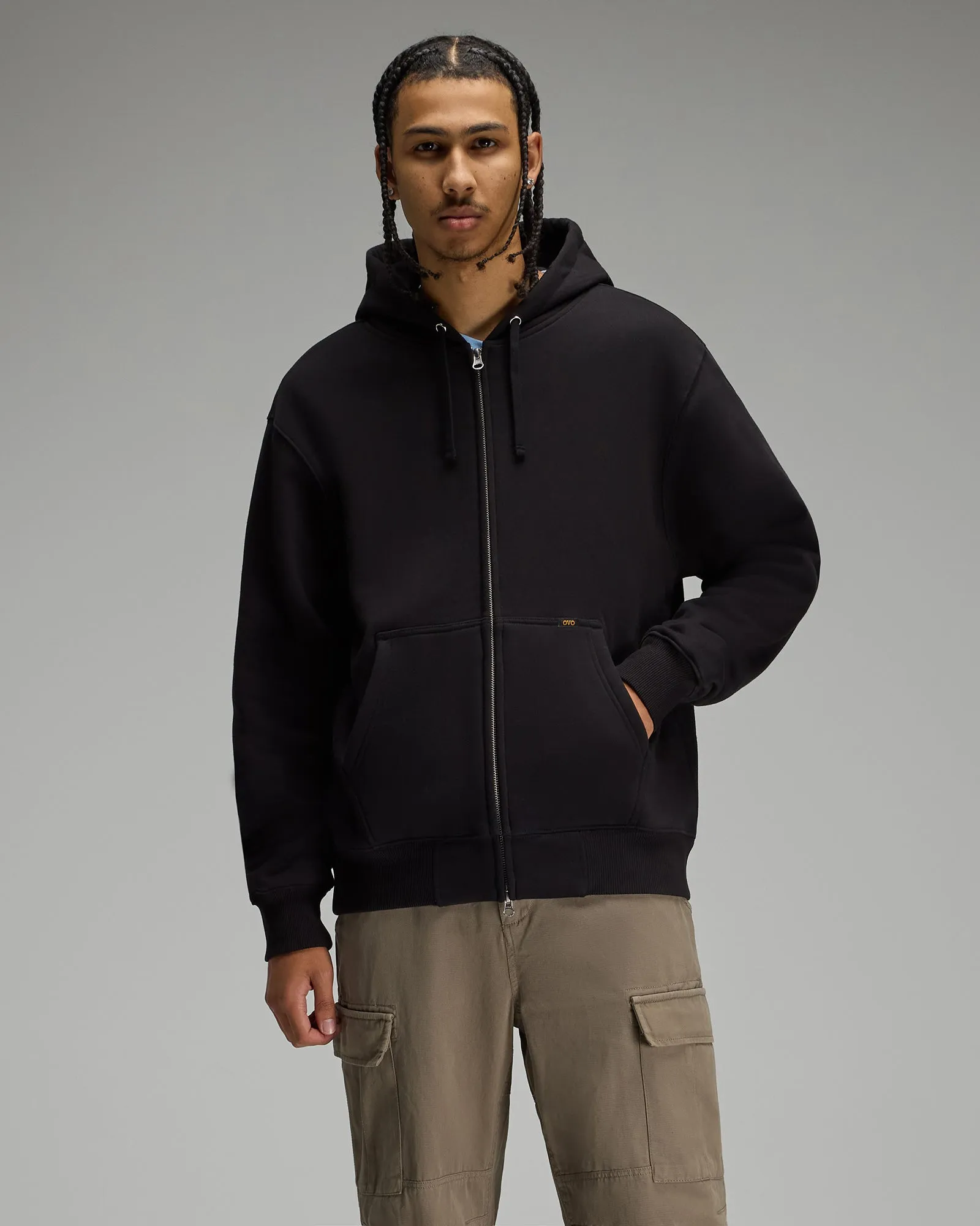 Waffle-Lined Full-Zip Hoodie - Black sold by OVO product image thumbnail 3