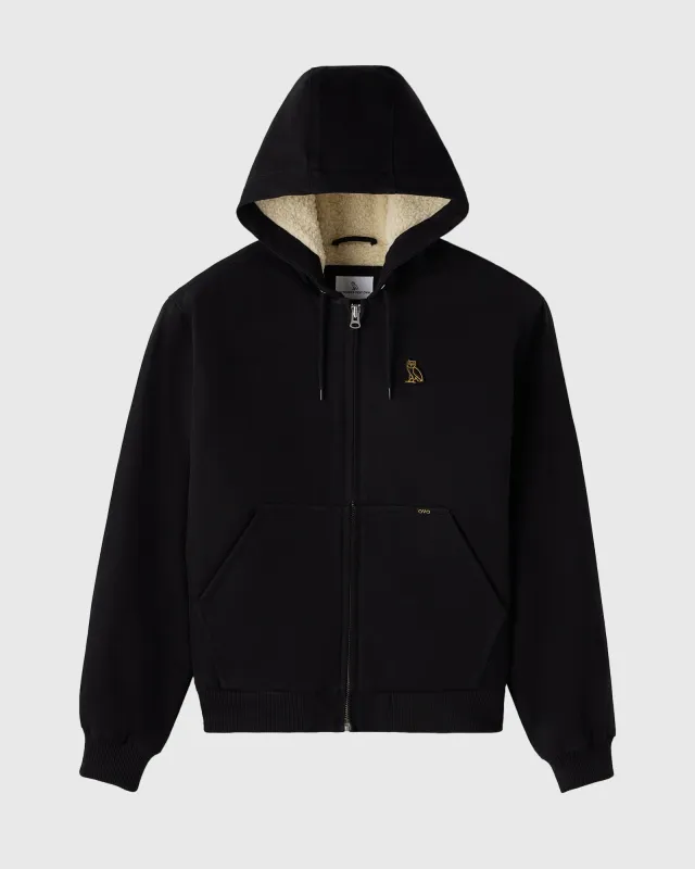 Sherpa Lined Hooded Work Jacket - Black sold by OVO