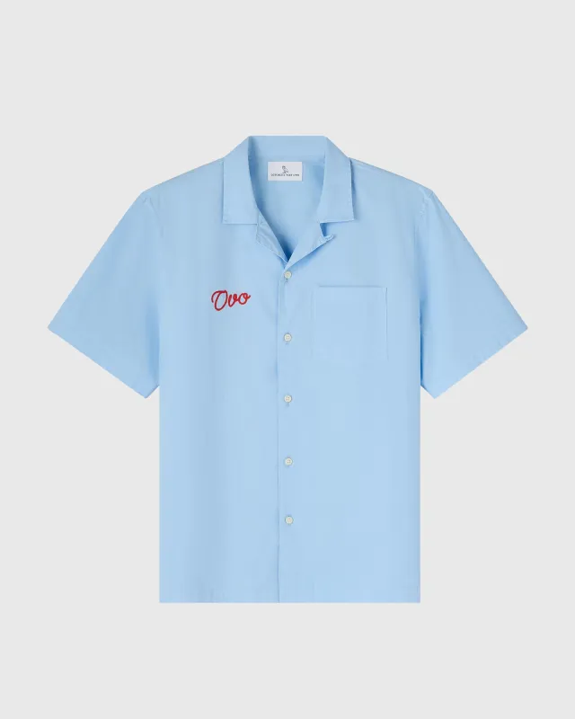 Rose Drop Poplin Camp Shirt - Light Blue sold by OVO