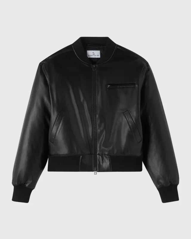 Pom Pom Faux-Leather Bomber Jacket - Black sold by OVO