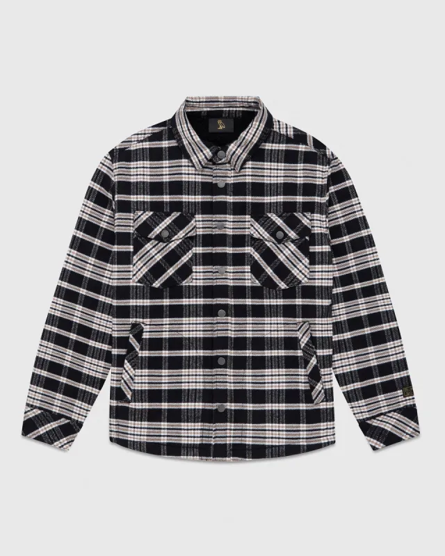 Sherpa Lined Plaid Shirt Jacket - Black sold by OVO