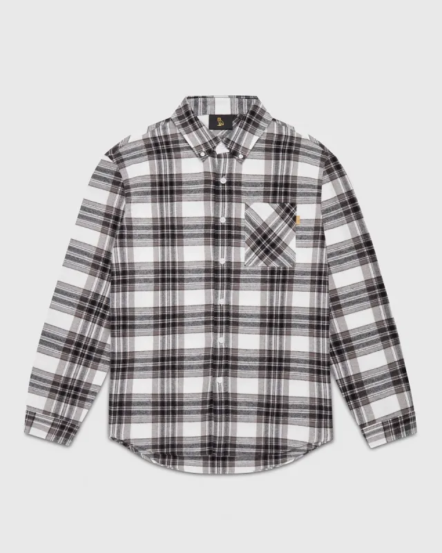 LIGHTWEIGHT PLAID FLANNEL SHIRT - GREY sold by OVO