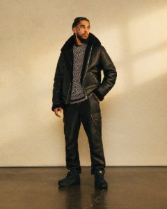 Leather Aviator Jacket - Black sold by OVO
