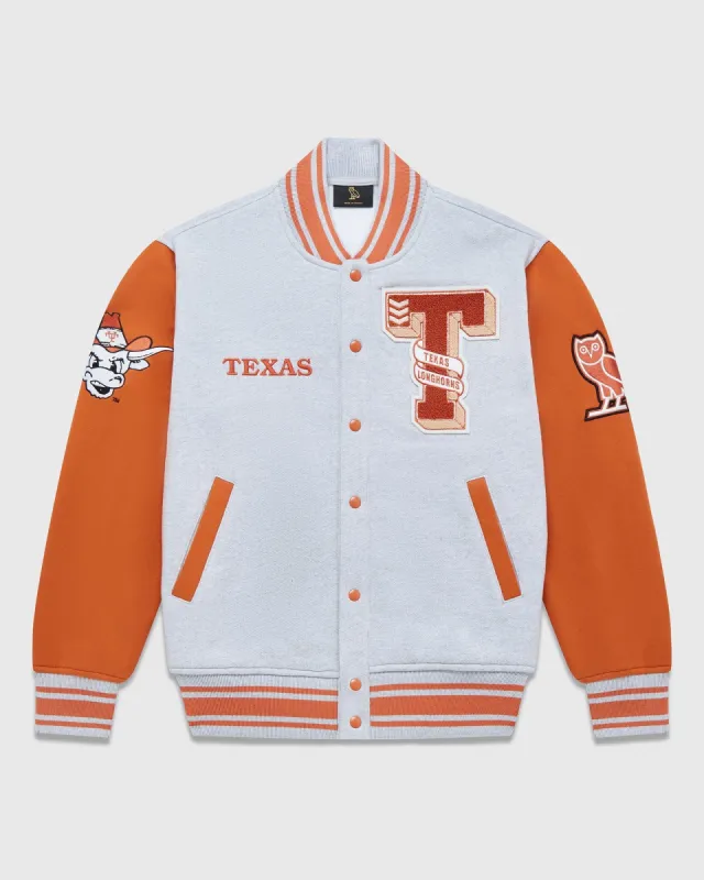 NCAA Texas Longhorns Fleece Varsity Jacket - Grey/Texas Orange sold by OVO