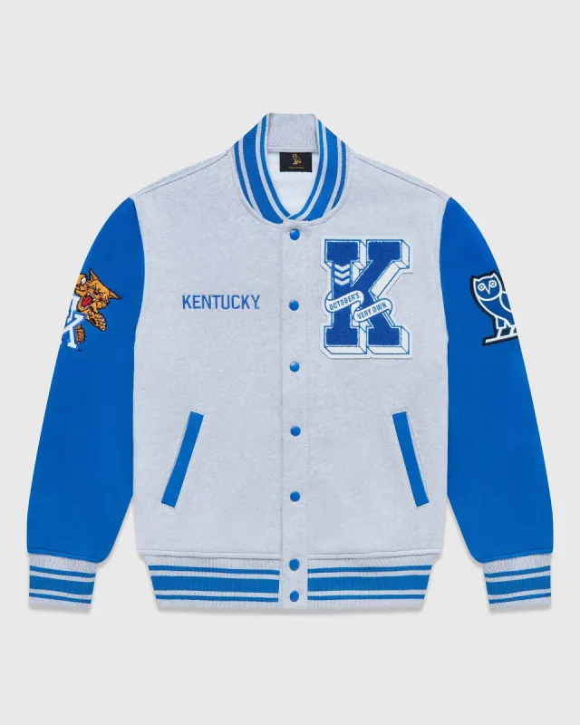 NCAA Kentucky Wildcats Fleece Varsity Jacket - Grey/Kentucky Blue sold by OVO