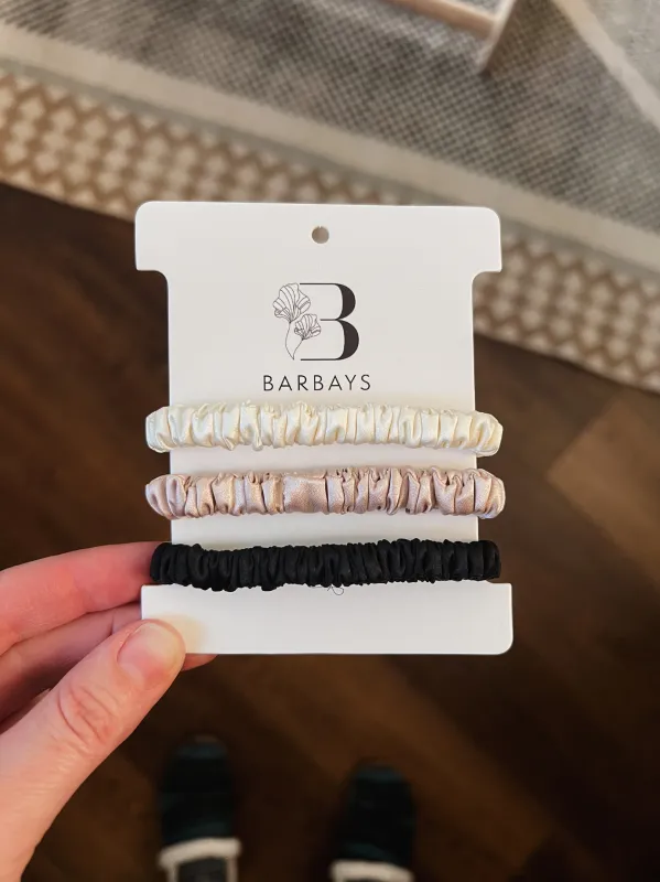 Silk Hair Ties - Ivory, Black, Pink sold by Blondie Apparel