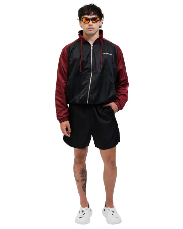 SUEDE LINED TRACK BOMBER BLK/RED sold by ROSE IN GOOD FAITH