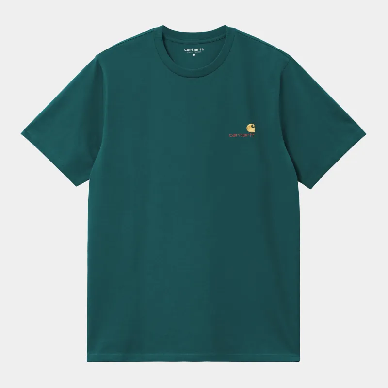Carhartt WIP Mens Short Sleeved American Script T-Shirt - Malachite sold by The Foot Factory