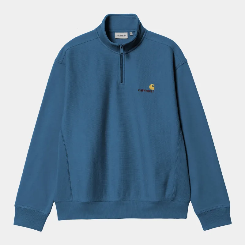 Carhartt WIP Mens Half Zip American Script Sweat Top - Sodalite sold by The Foot Factory