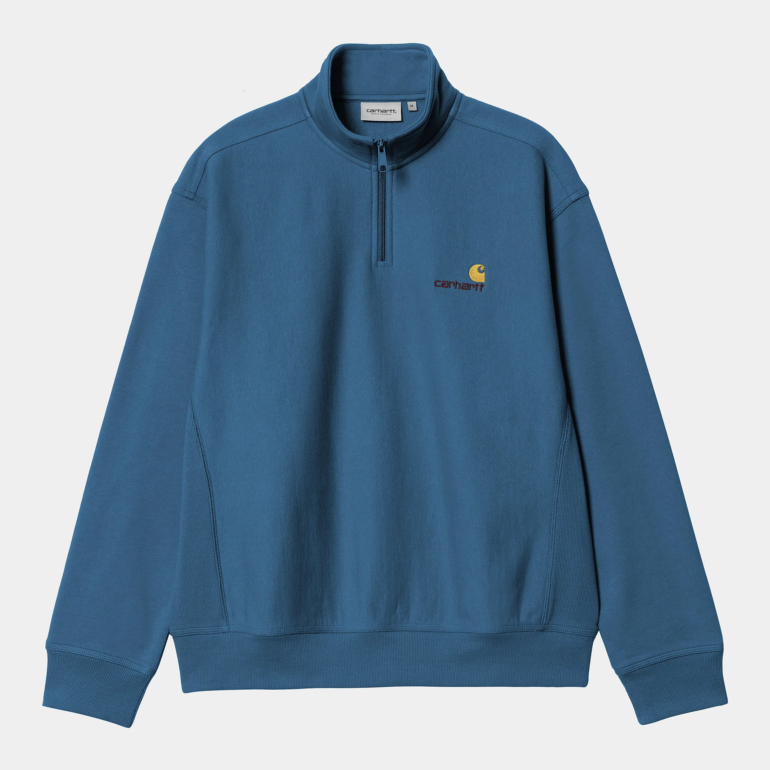 Carhartt WIP Mens Half Zip American Script Sweat Top - Sodalite sold by The Foot Factory
