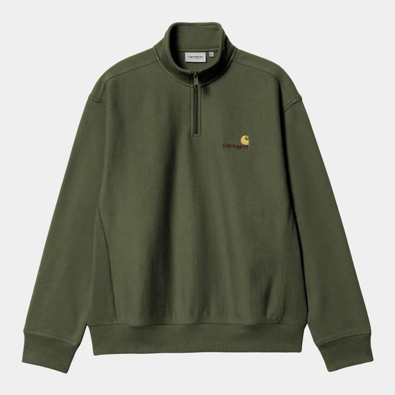 Carhartt WIP Mens Half Zip American Script Sweat Top - Tarragon sold by The Foot Factory