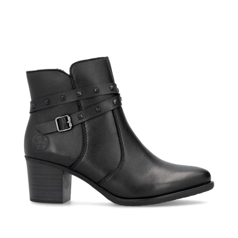 Rieker Womens Fashion Fleece Lined Leather Heeled Ankle Boot - Black sold by The Foot Factory