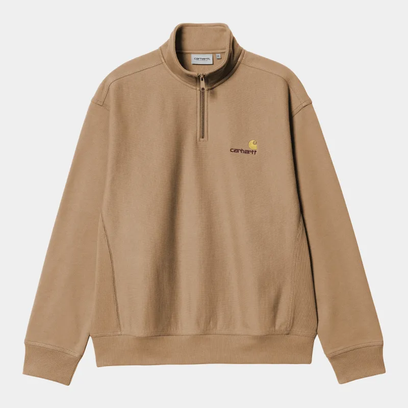Carhartt WIP Mens Half Zip American Script Sweat Top - Peanut sold by The Foot Factory
