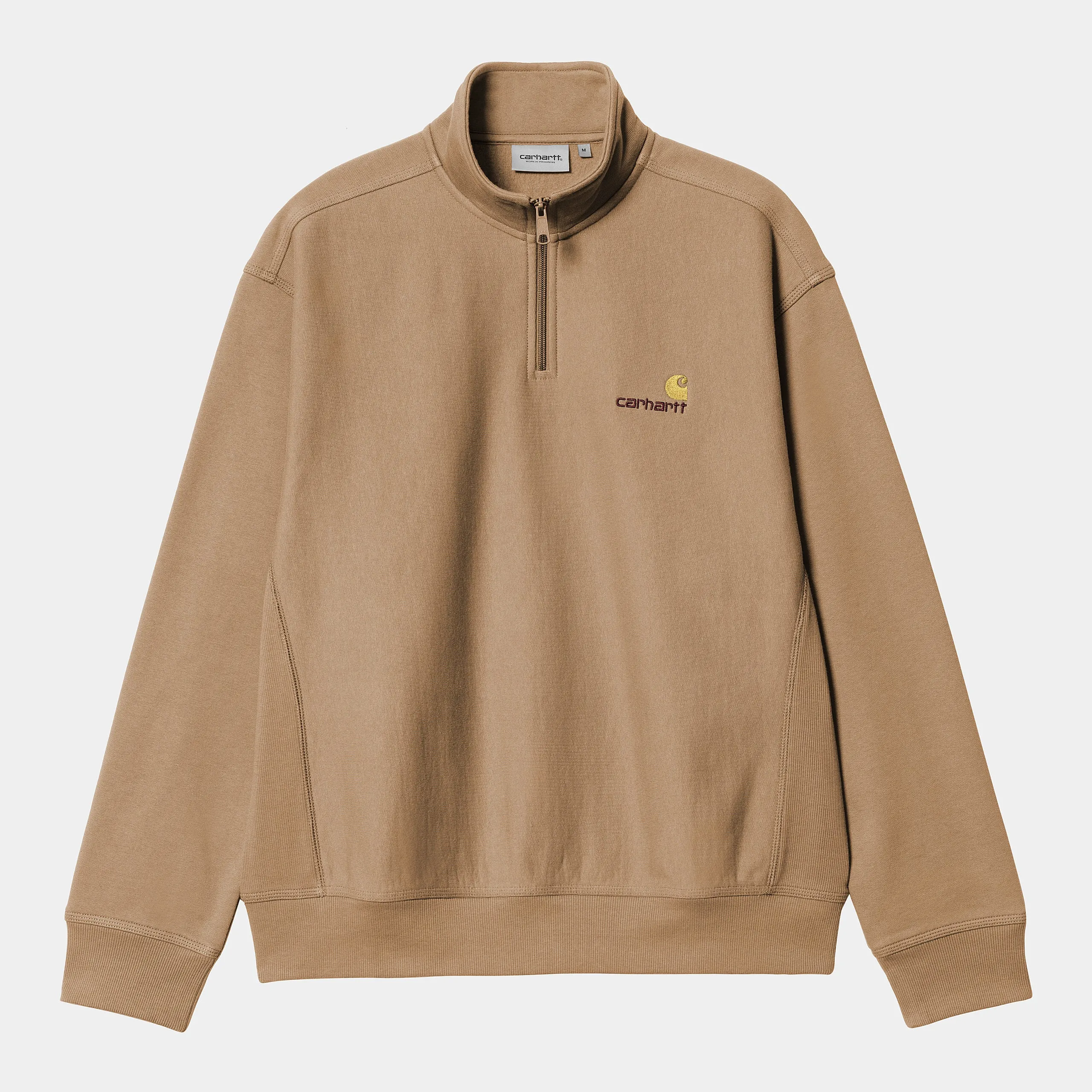 Carhartt WIP Mens Half Zip American Script Sweat Top - Peanut sold by The Foot Factory
