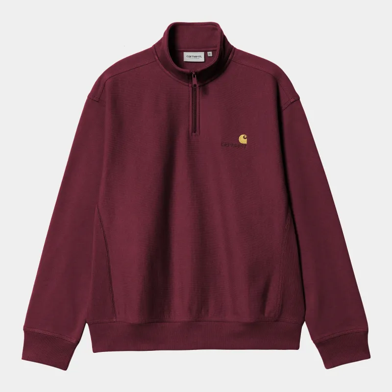Carhartt WIP Mens Half Zip American Script Sweat Top - Malbec sold by The Foot Factory