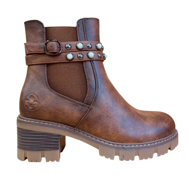 Rieker Womens Heeled Fleece Lined Ankle Boot - Brown sold by The Foot Factory