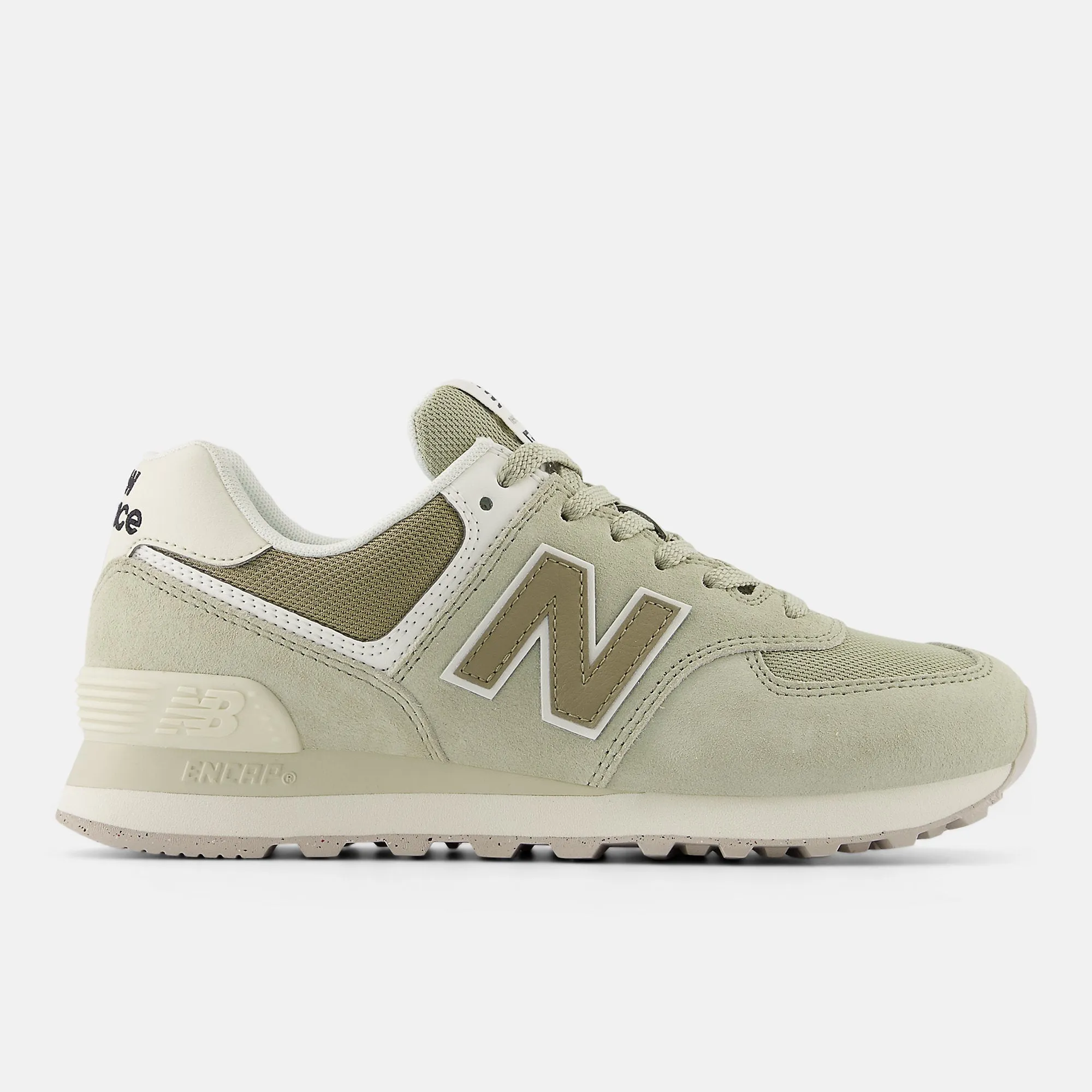 New Balance Womens 574 Fashion Trainers - Olivine / Dark Stoneware sold by The Foot Factory