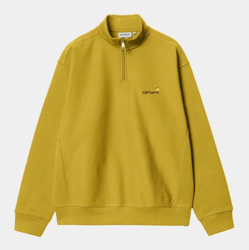 Carhartt WIP Mens Half Zip American Script Sweat Top - Golden Olive sold by The Foot Factory