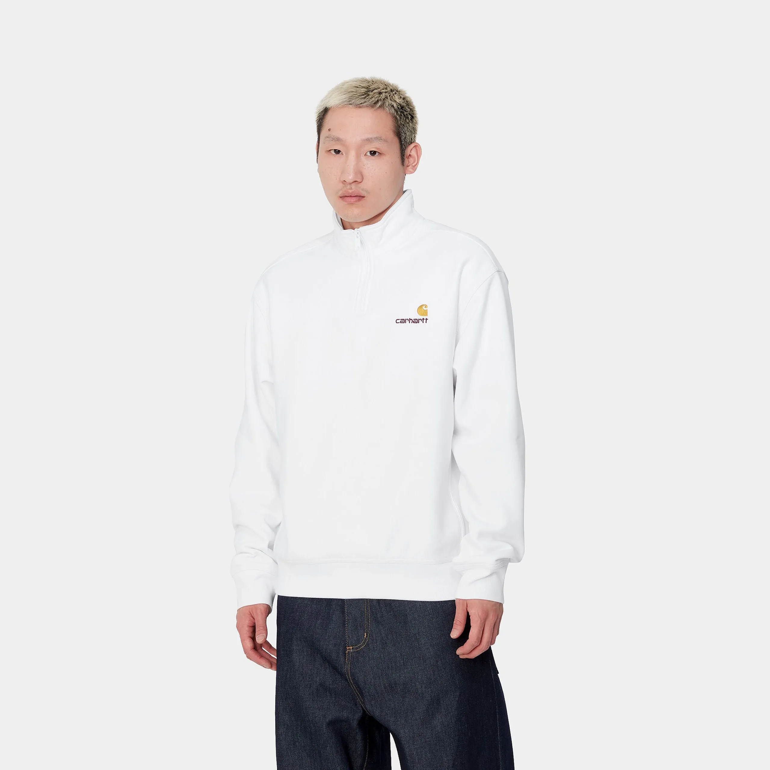 Carhartt WIP Mens Half Zip American Script Sweat Top - White sold by The Foot Factory product image thumbnail 3