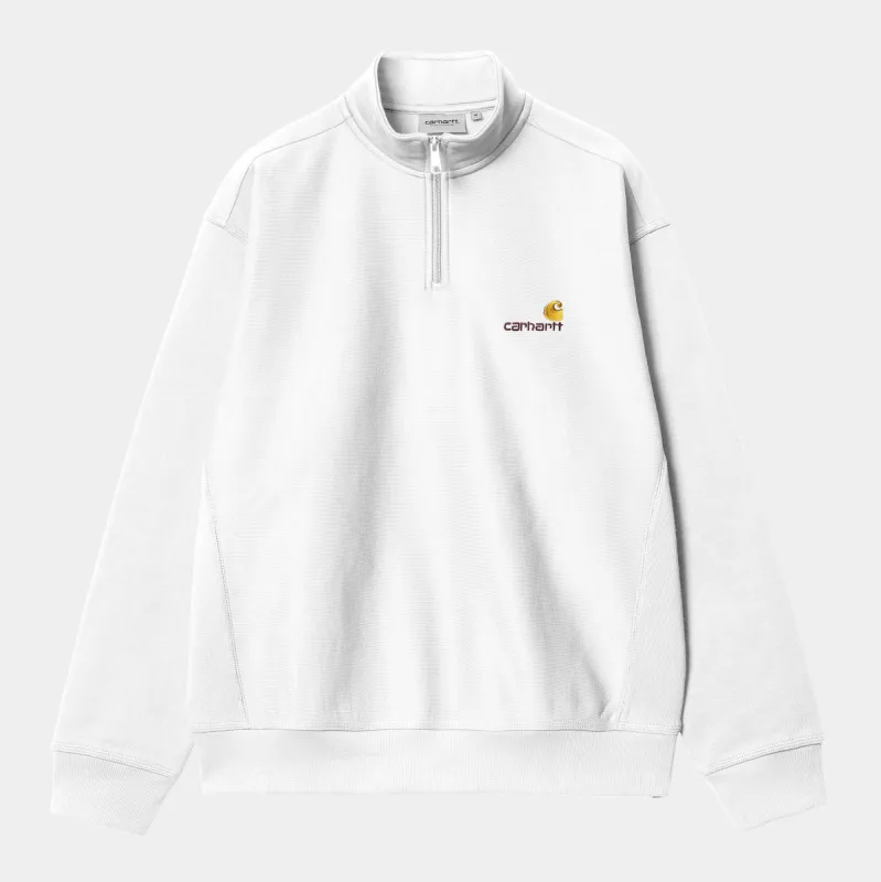 Carhartt WIP Mens Half Zip American Script Sweat Top - White sold by The Foot Factory