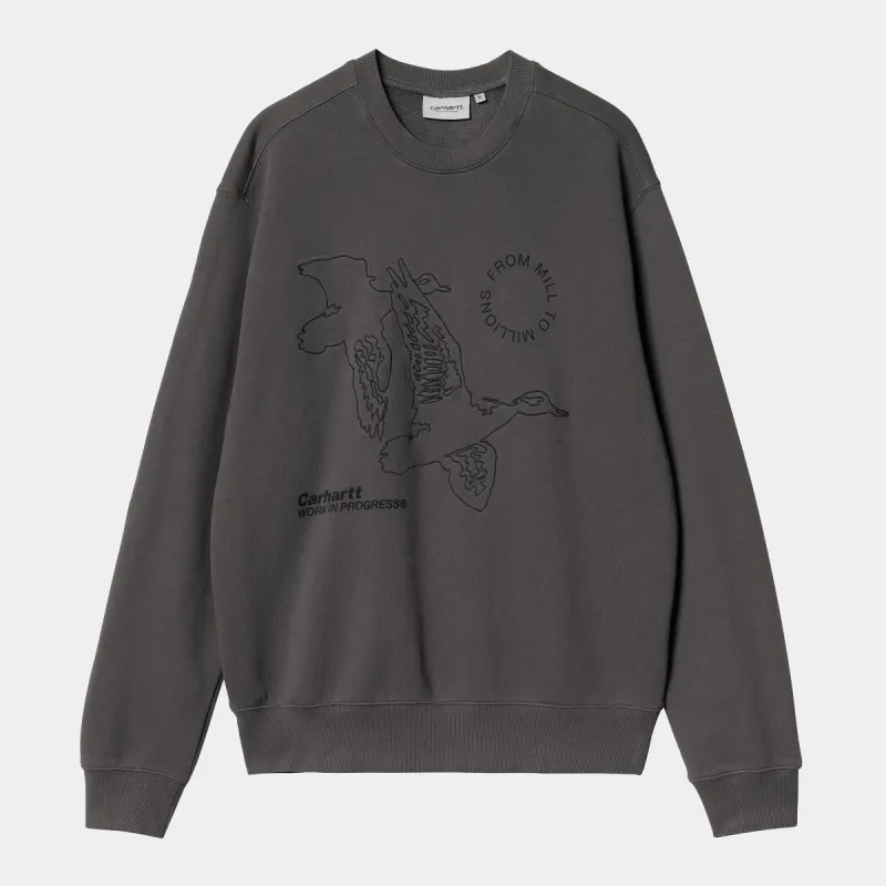 Carhartt WIP Mens Flying Ducks Sweat Top - Graphite sold by The Foot Factory