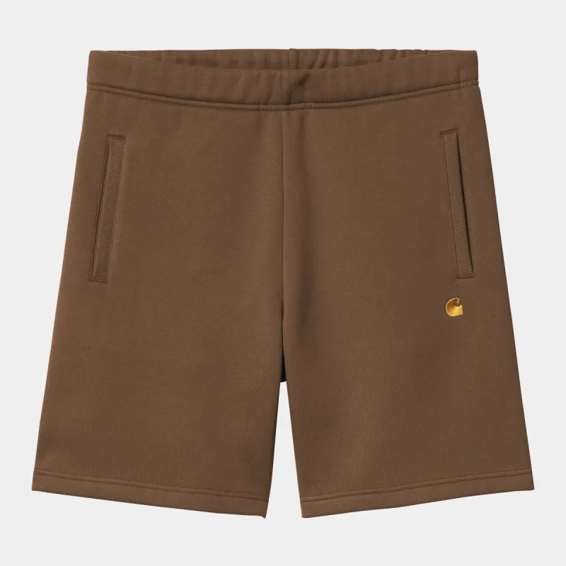 Carhartt WIP Mens Chase Sweat Shorts - Chocolate sold by The Foot Factory