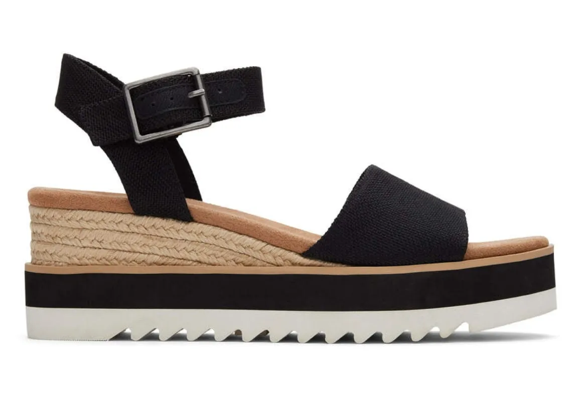 TOMS Womens Diana Wide Width Wedge Sandal - Black sold by The Foot Factory