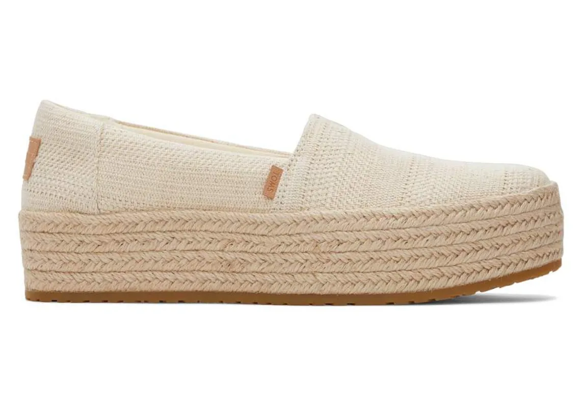 TOMS Womens Valencia Undyed Metallic Stripe Platform Espadrille - Natural sold by The Foot Factory