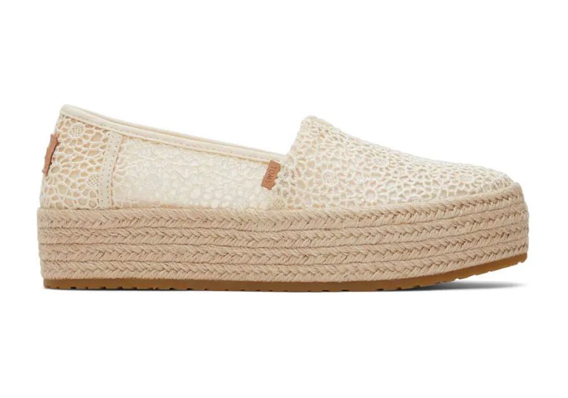 TOMS Womens Valencia Natural Moroccan Crochet Platform Espadrille - Natural sold by The Foot Factory