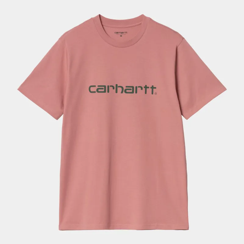 Carhartt WIP Mens Script Short Sleeve T-Shirt - Dusty Rose / Sycamore sold by The Foot Factory