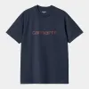 Carhartt WIP Mens Script Short Sleeve T-Shirt - Air Force Blue / Malbec sold by The Foot Factory