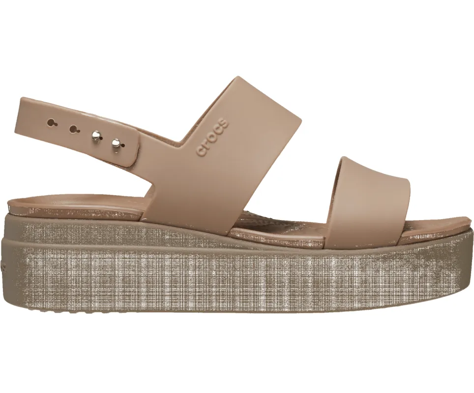 Crocs Womens Brooklyn Low Wedged Sandal - Latte / Mushroom sold by The Foot Factory