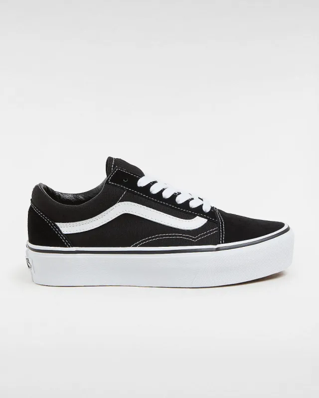 VANS Unisex Old Skool Platform Trainers - Black / White sold by The Foot Factory