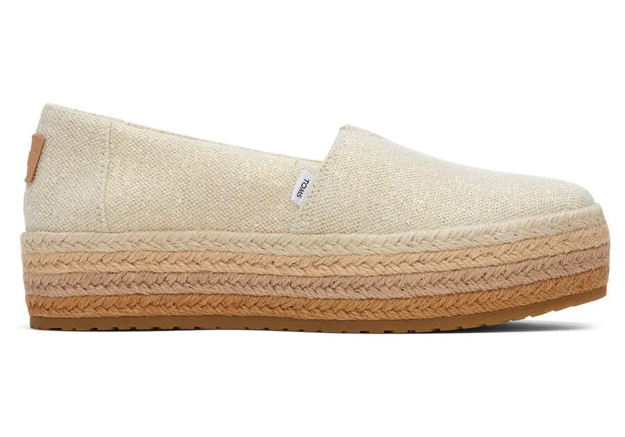 TOMS Womens Valencia Platform Espadrille - Dark Natural Metallic Linen sold by The Foot Factory