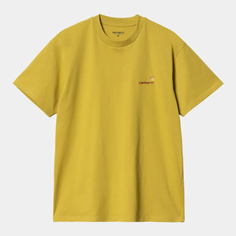 Carhartt WIP Mens Short Sleeved American Script T-Shirt - Golden Olive sold by The Foot Factory