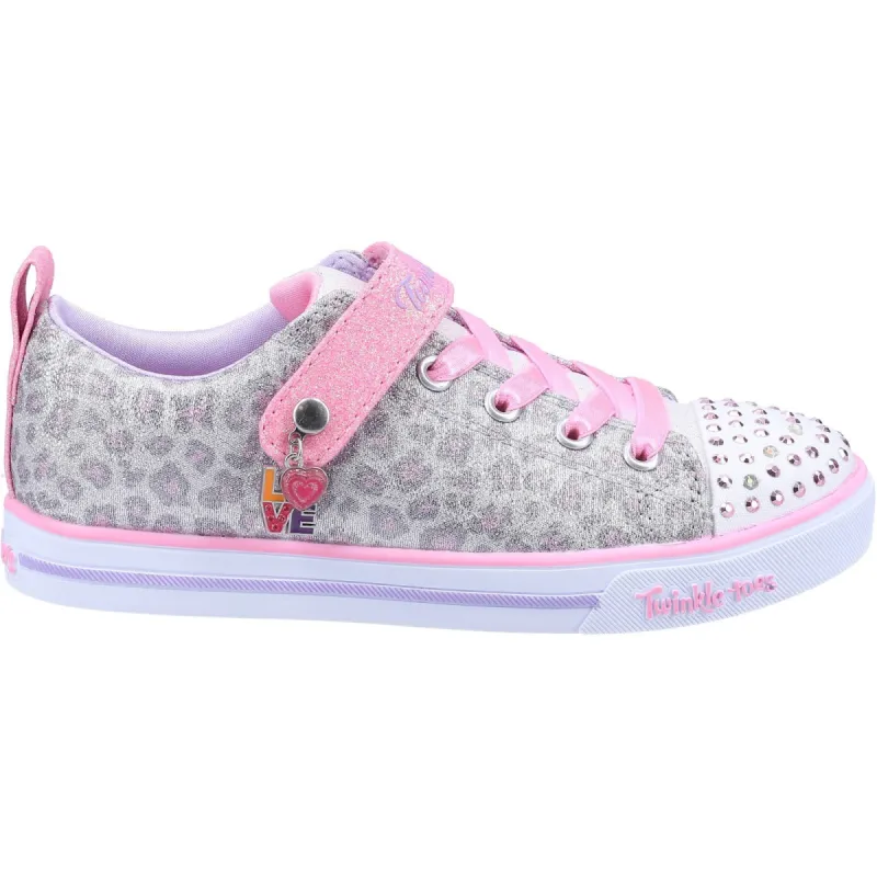 Skechers Girls Twinkle Toes Sparkle Lite Leopard Shines Light Up Trainers Grey made by Skechers