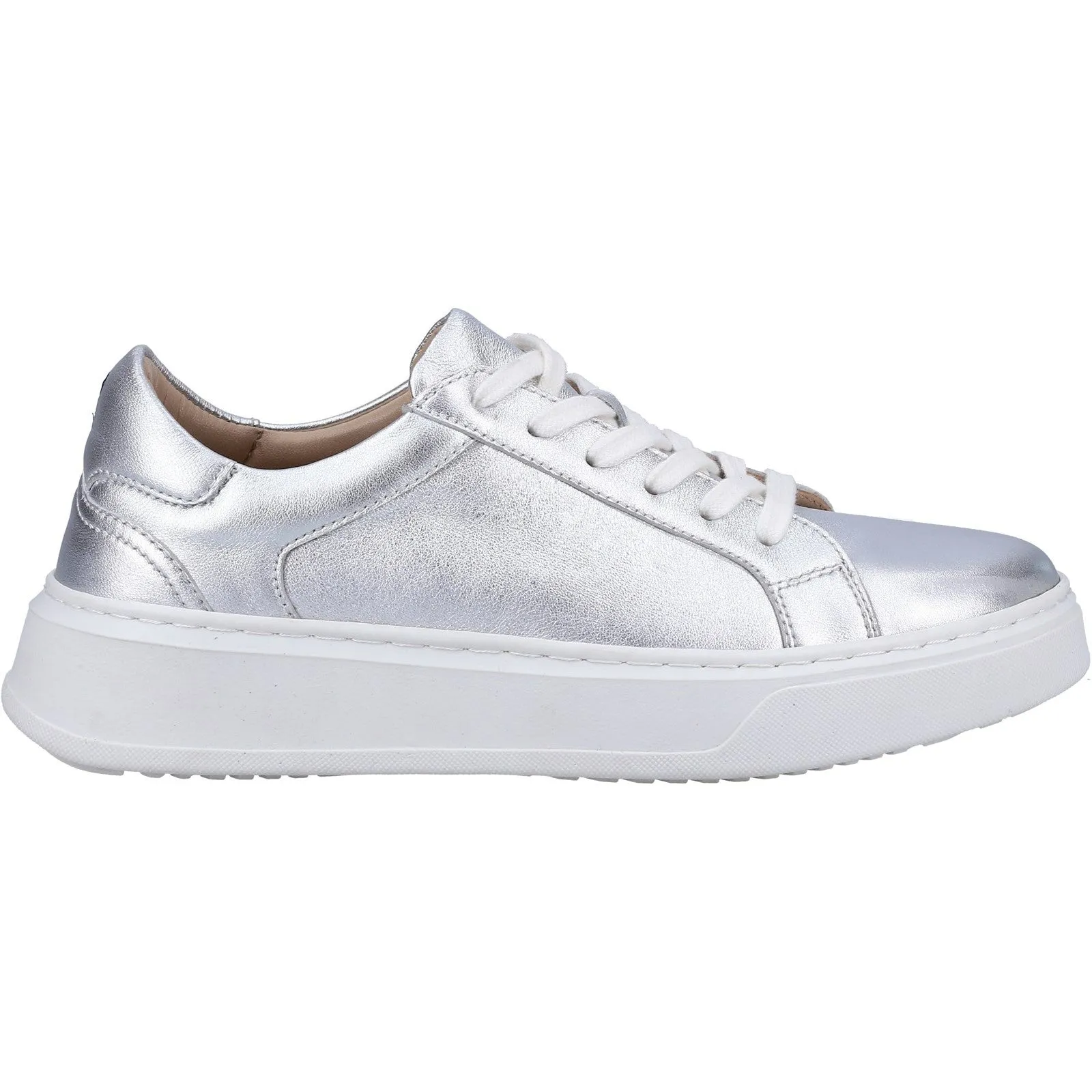 Hush Puppies Womens Camille Leather Trainers - Silver sold by The Foot Factory