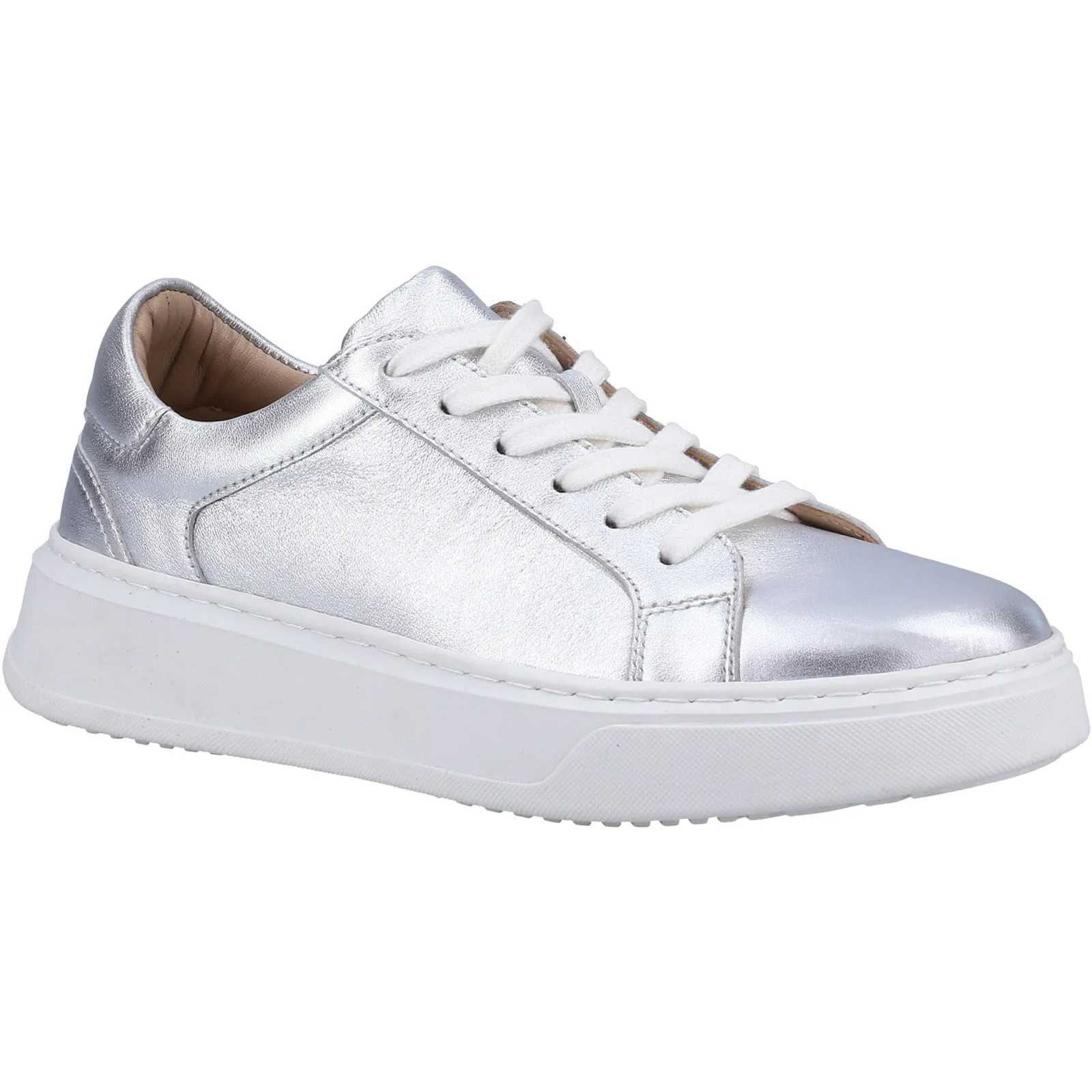 Hush Puppies Womens Camille Leather Trainers - Silver sold by The Foot Factory product image thumbnail 2