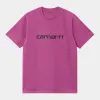 Carhartt WIP Mens Script Short Sleeve T-Shirt - Magenta sold by The Foot Factory