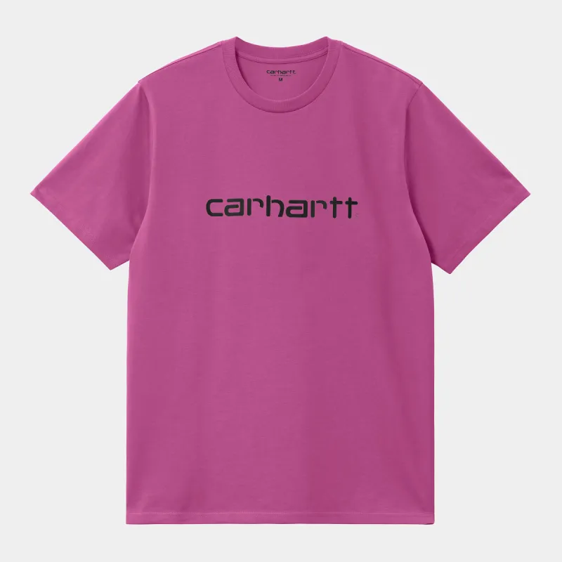 Carhartt WIP Mens Script Short Sleeve T-Shirt - Magenta sold by The Foot Factory
