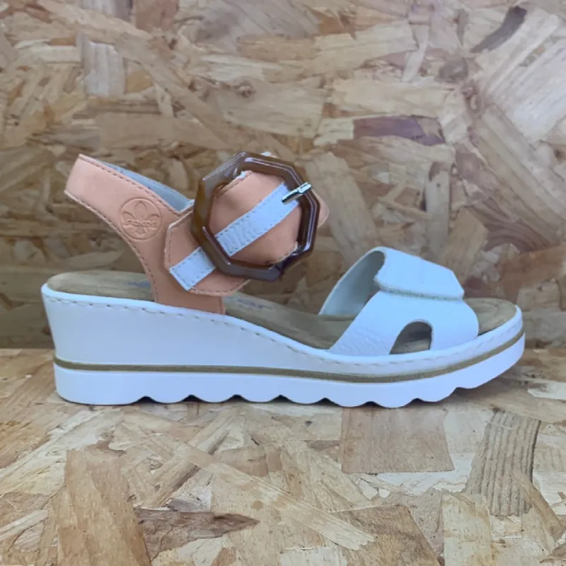 Rieker Womens Fashion Wedge Sandal - Orange sold by The Foot Factory