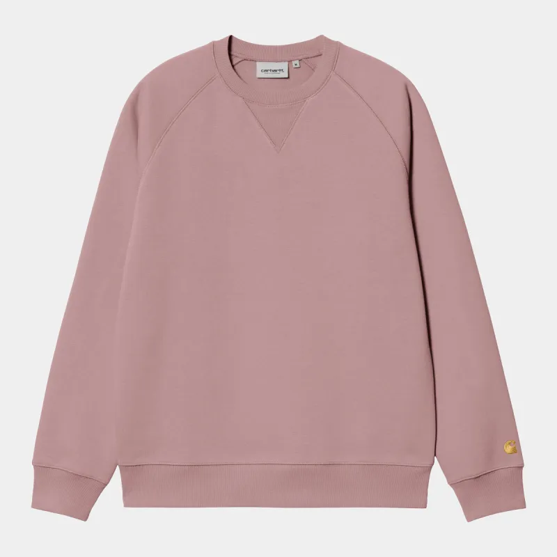 Carhartt WIP Mens Chase Sweat Top - Glassy Pink / Gold sold by The Foot Factory